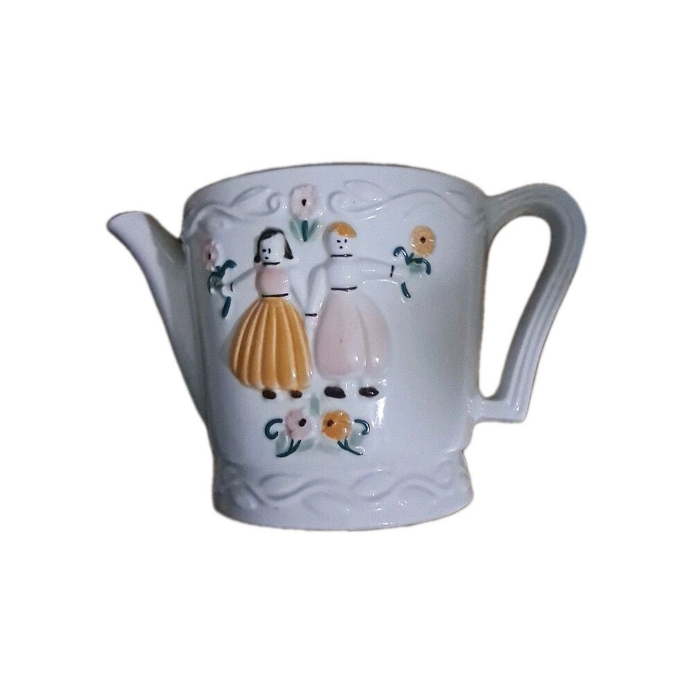 Vintage PORCELIER Teapot White/Cream Dutch Children & Flowers 7 Inches USA